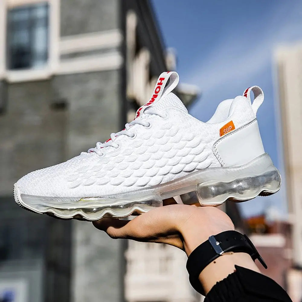 Men's Showlu knitted athletic sneakers with breathable TPU soles, lightweight design, casual walking style, suitable for sports and everyday wear.