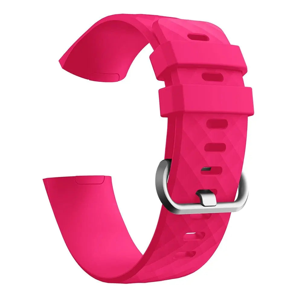 Fitbit Charge 3 Frontier silicone replacement wrist band strap in large and small sizes, shown in black with Showlu Fashion Store branding