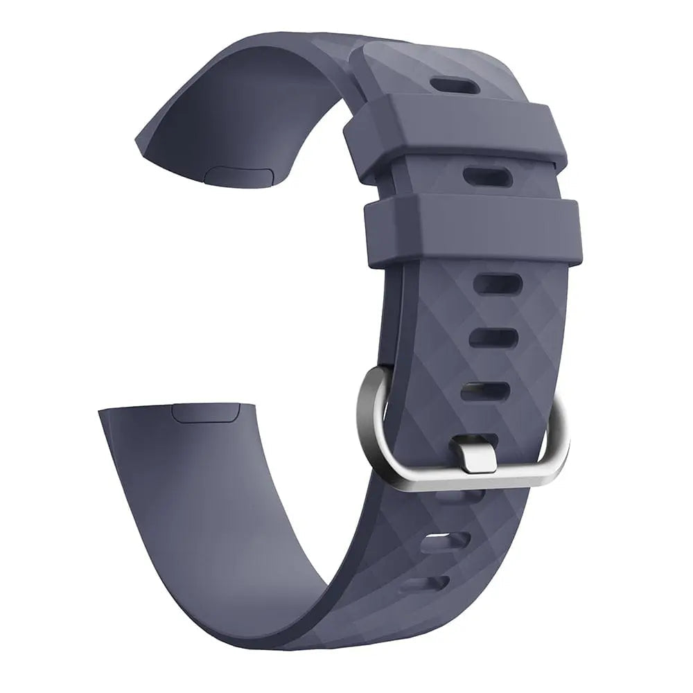 Silicone replacement wrist band strap for Fitbit Charge 3 Frontier in large and small sizes, shown in black color.
