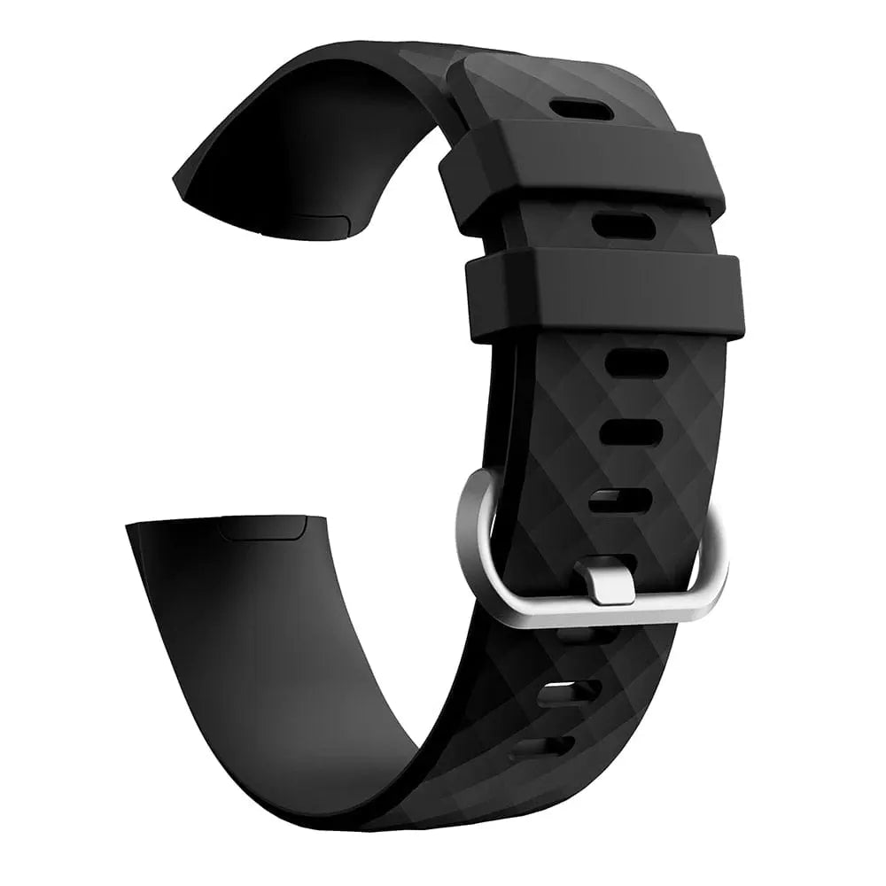 Silicone replacement wrist band for Fitbit Charge 3 Frontier, available in large and small sizes, black color, Showlu Fashion Store.