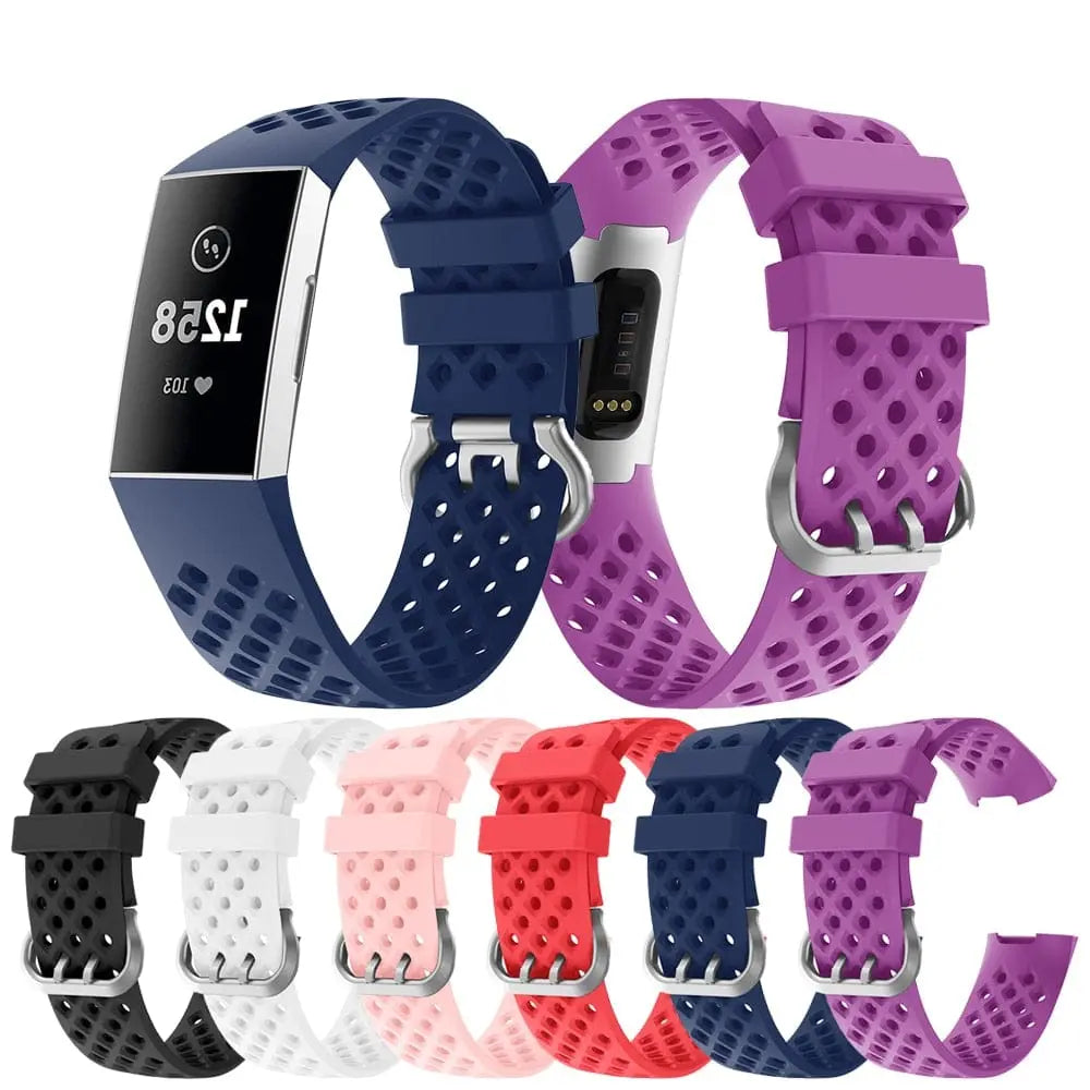 Breathable silicone replacement wrist strap for Fitbit Charge 3 Frontier by Showlu Fashion Store, designed for comfort and durability.