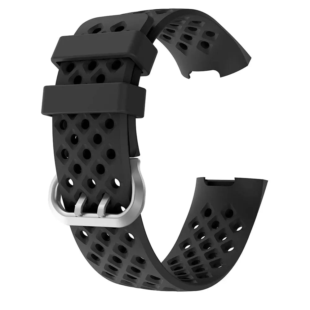 Silicone breathable replacement wrist strap for Fitbit Charge 3 Frontier by Showlu Fashion Store, shown on a white background.