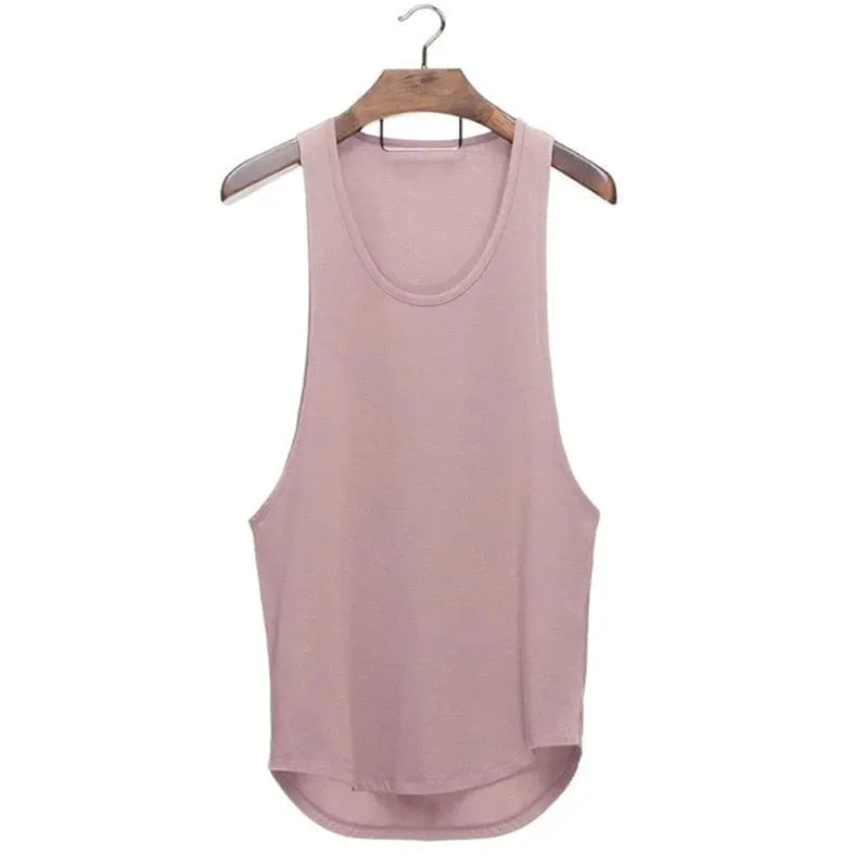 Men's cotton gym stringer tank top by Showlu Fashion Store, sleeveless bodybuilding vest ideal for workout and fitness training.
