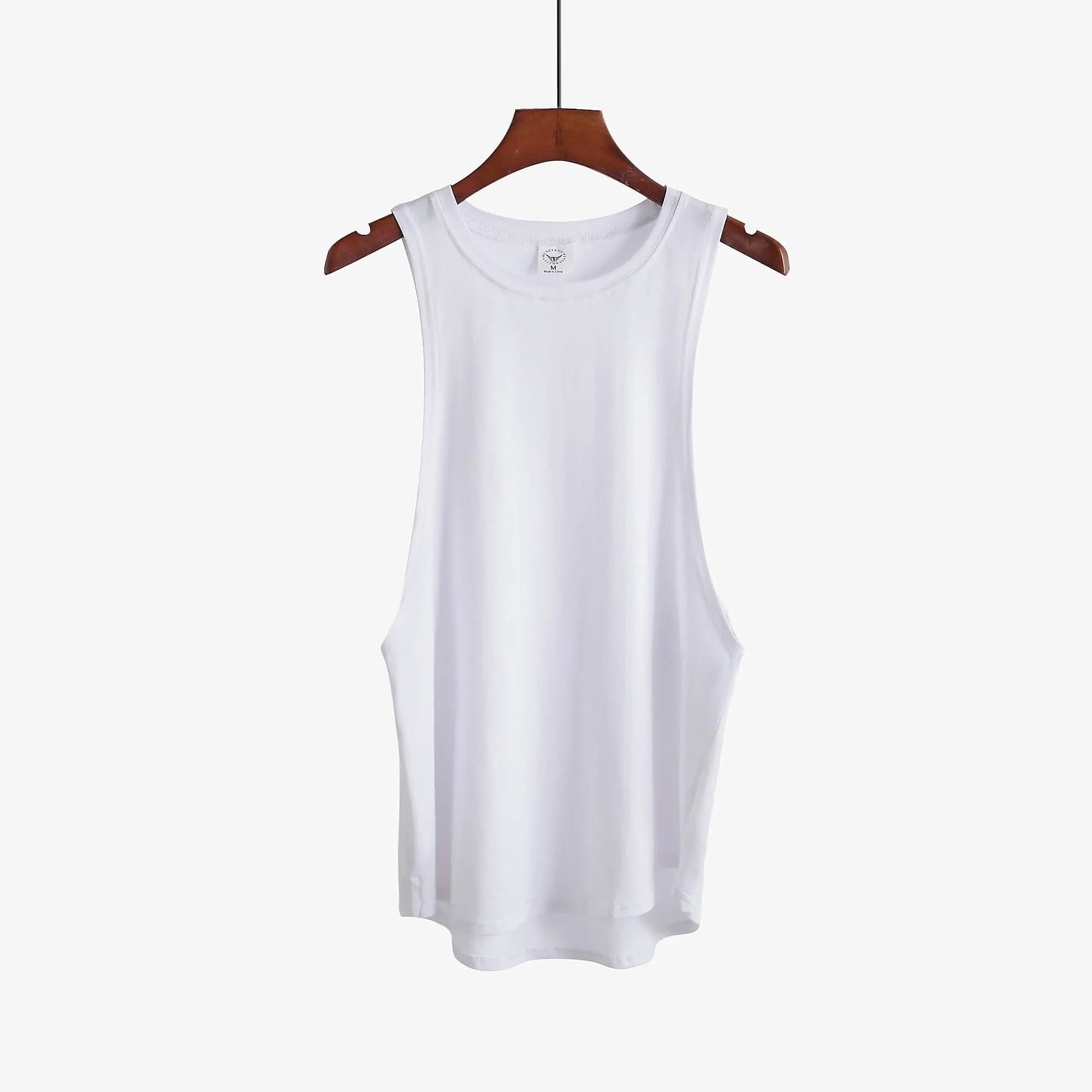 Men's cotton gym stringer tank top by Showlu Fashion Store, sleeveless bodybuilding vest for workout and fitness training.
