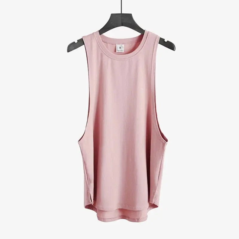 Men's cotton gym stringer tank top by Showlu Fashion Store, sleeveless bodybuilding vest for fitness and sportswear.