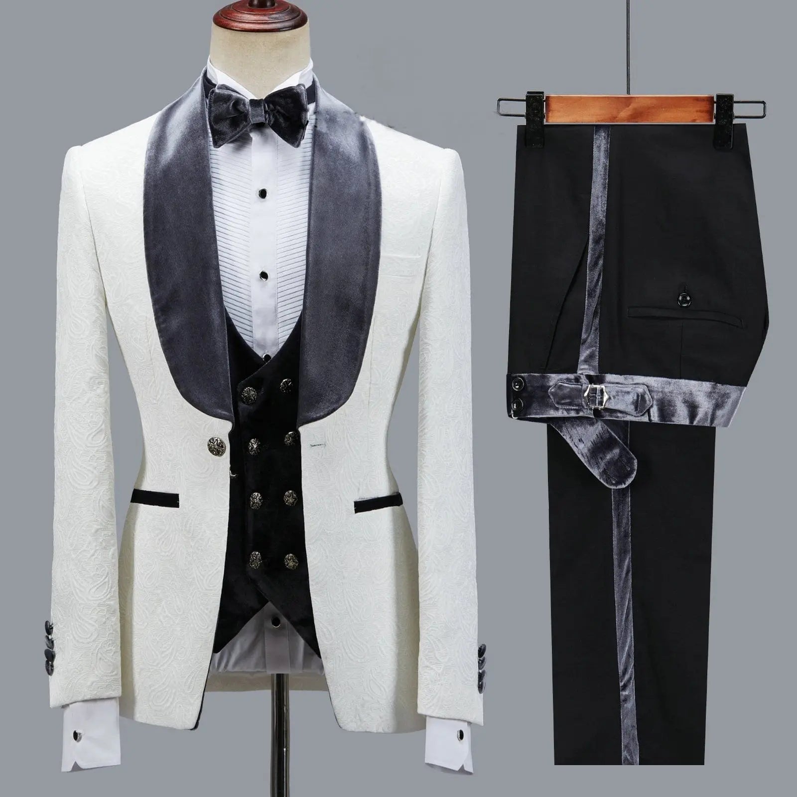 Navy blue floral slim fit men's tuxedo jacket with velvet lapel, ideal for weddings and formal events, by Showlu Store Nation.
