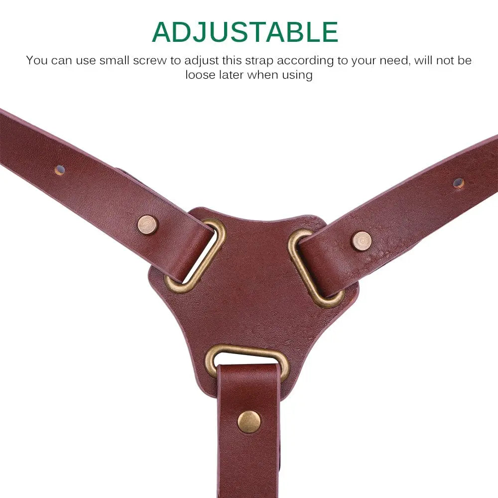 Teal Simba adjustable brown cowhide leather camera shoulder strap with padded design and metal buckle for comfort.