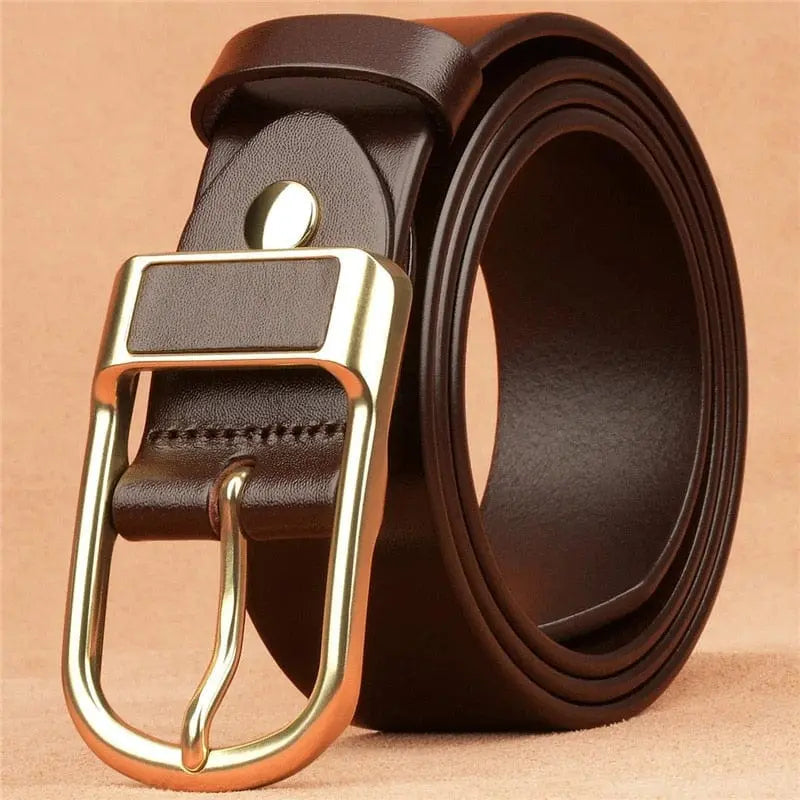 Showlu Fashion Store men's genuine cowskin leather belt with high-quality buckle, casual and business style for men.