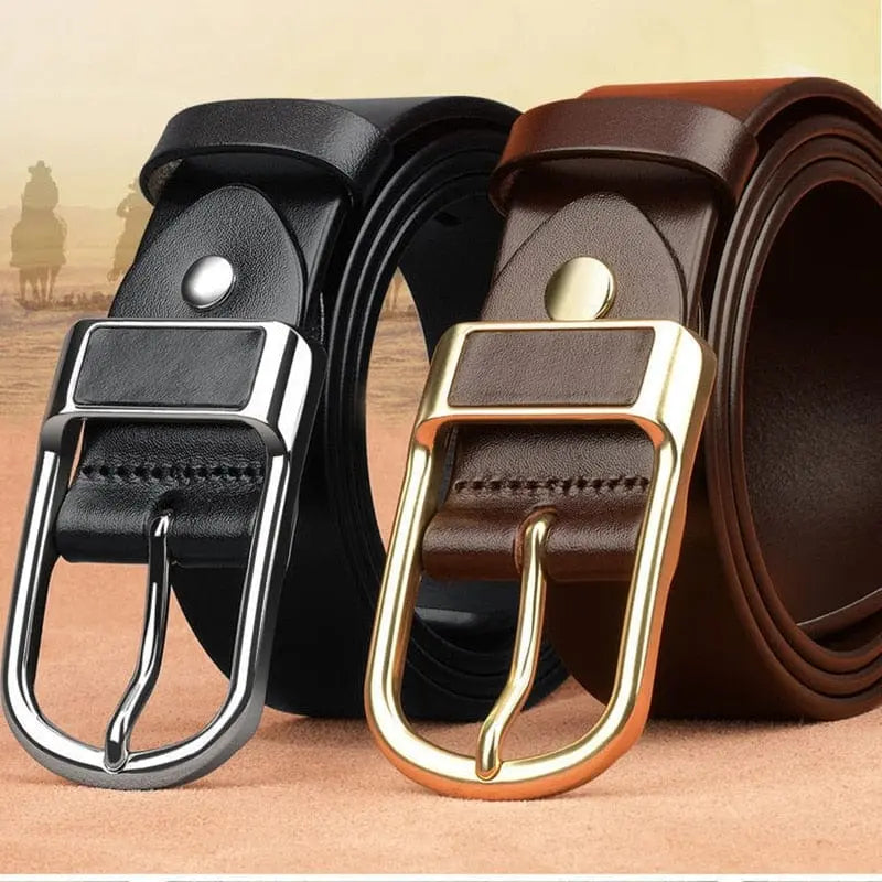 Genuine cowskin leather men's belt with a stylish buckle, casual and business waistband, from Showlu Fashion Store.