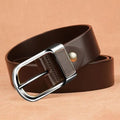 Men's genuine cowskin leather belt with a high-quality buckle, casual business design, showing the stylish, durable leather waistband.