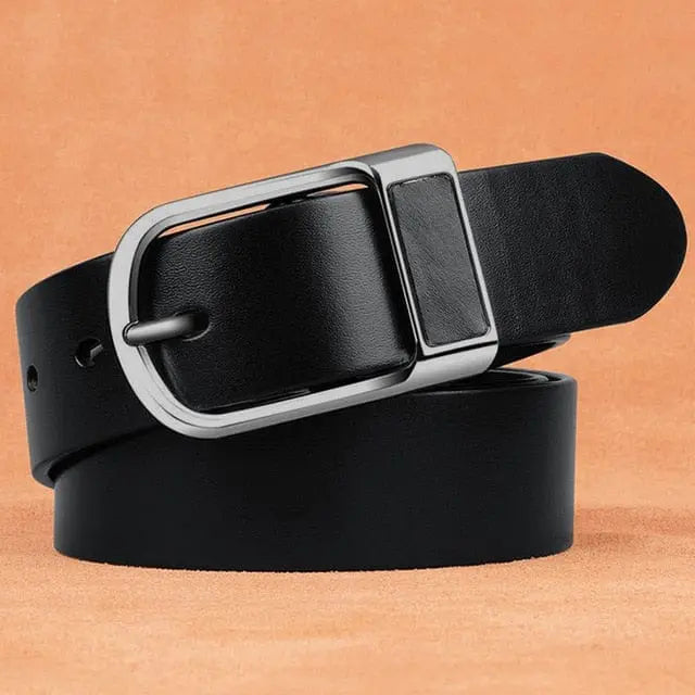 Men's genuine cowskin leather belt with high-quality buckle, casual and business style, from Showlu Fashion Store.