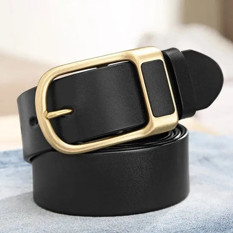 Genuine cowskin leather men's belt with a high-quality buckle, casual and business style waistband for men.