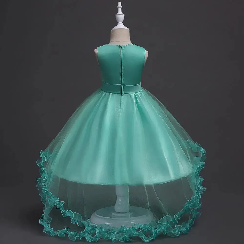 Girls' floral embroidery princess tutu dress by Showlu Fashion, featuring elegant embroidery, perfect for weddings and parties.