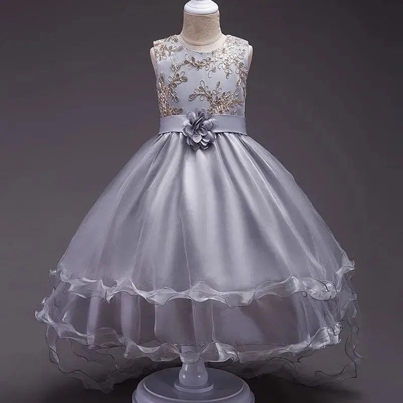 Girls' floral embroidery princess tutu dress by Showlu Fashion Store, featuring elegant design for weddings, parties, and special occasions.