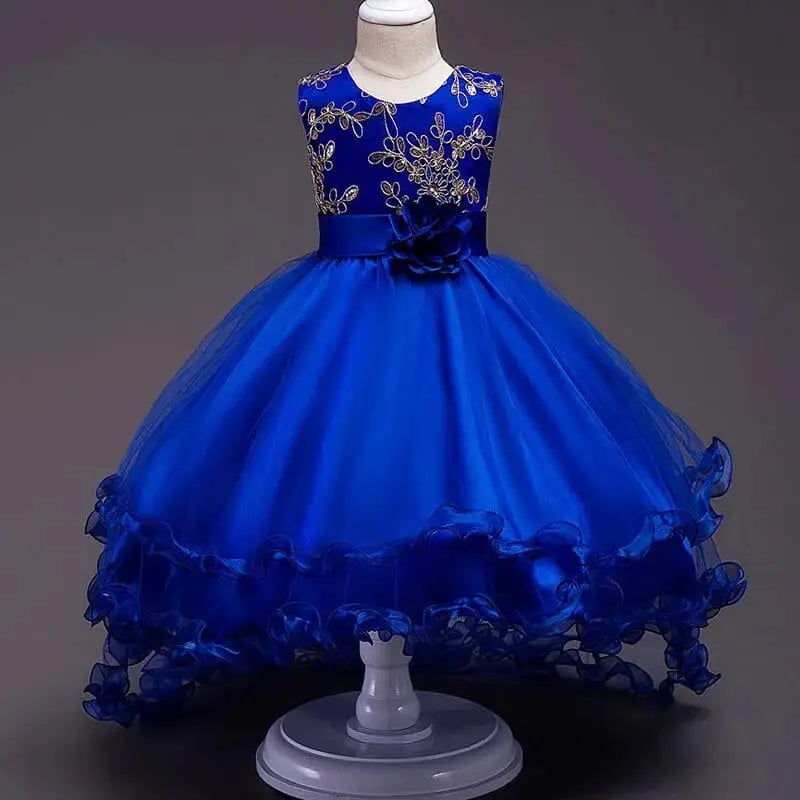 Girls' floral embroidery princess tutu dress by Showlu Fashion, featuring a delicate design for wedding, party, or special occasions.