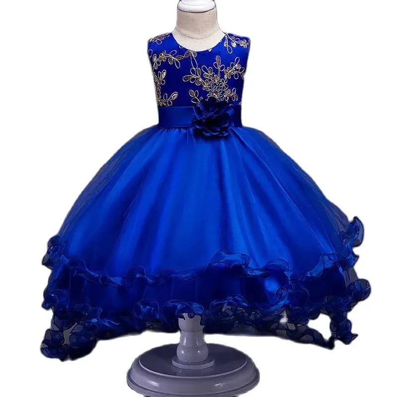 Girls floral embroidery princess tutu dress by Showlu Fashion Store, featuring a charming design for weddings and parties.