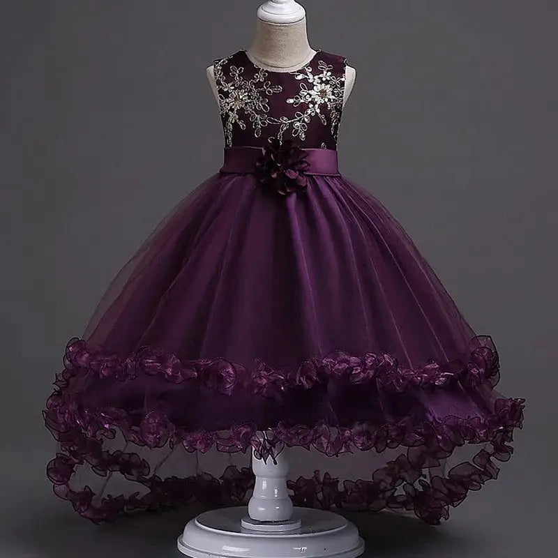 Girls' floral embroidery princess tutu dress by Showlu Fashion Store, featuring elegant design for wedding and party occasions.