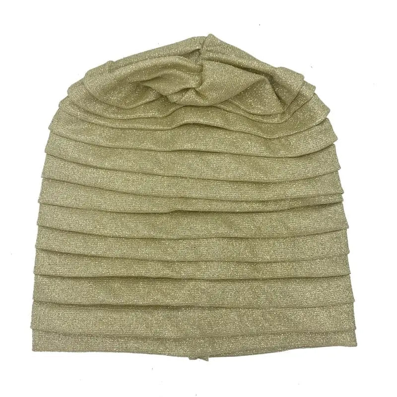 Glitter pleated turban cap for women, Muslim headscarf hat with full-body design, stylish African headpiece by Showlu Fashion Store