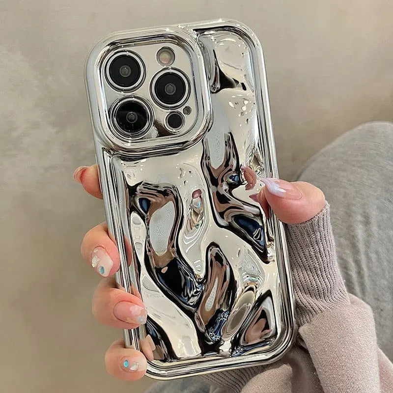 Showlu glossy laser meteorite texture iPhone case with metallic plating, designed for various iPhone models.