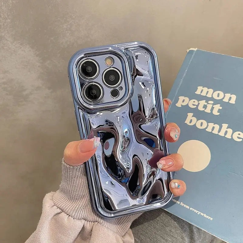 Showlu glossy laser meteorite texture iPhone case with sleek plating design, showcasing a reflective, futuristic look.