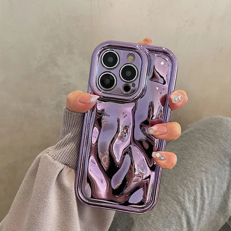 Showlu glossy laser meteorite texture iPhone case with shiny plating, designed for various iPhone models.