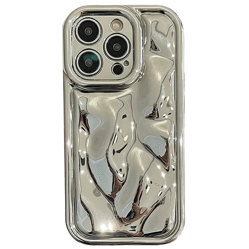Glossy laser meteorite texture plating iPhone case by Showlu Fashion Store, showcasing a shiny, metallic finish on the phone cover.