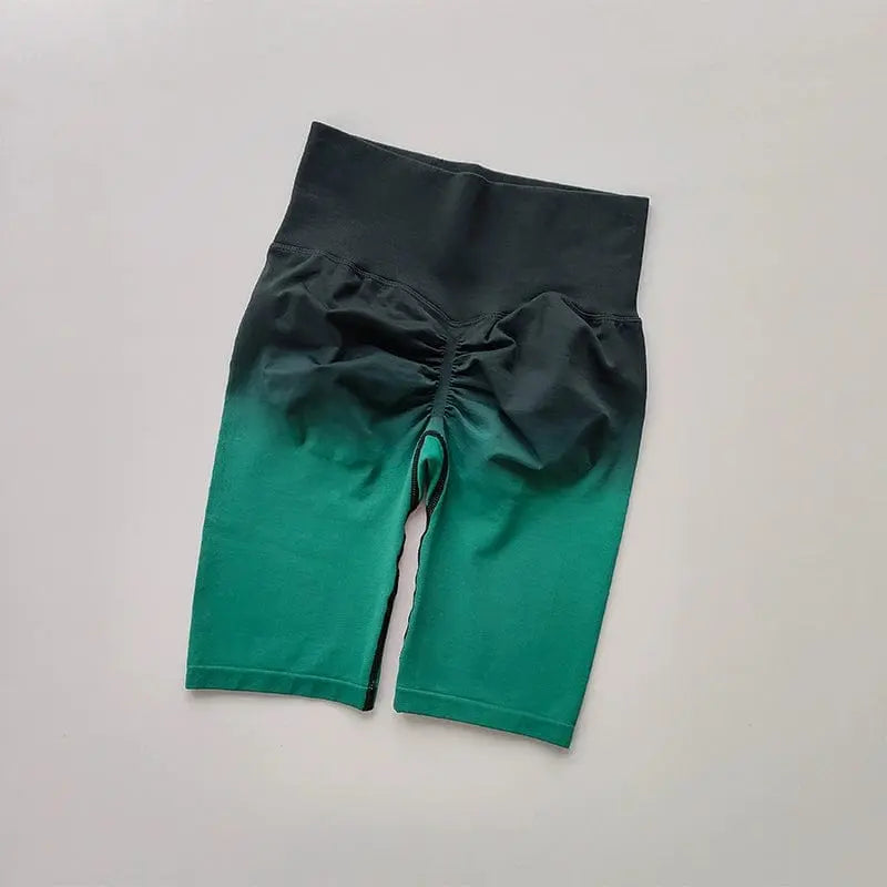 Showlu Women's high waist gradient cycling shorts with seamless design and hip lift feature, suitable for fitness and active wear.