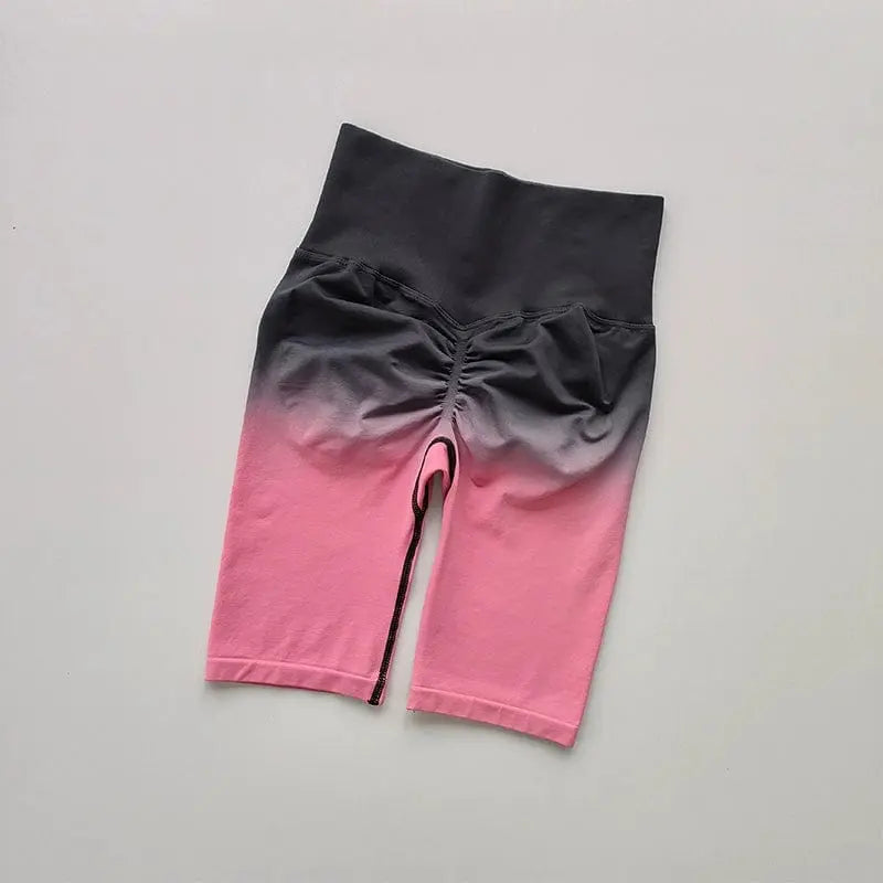 Showlu Women's high waist gradient cycling shorts with seamless hip lift design, half-length fit, ideal for active fitness wear.