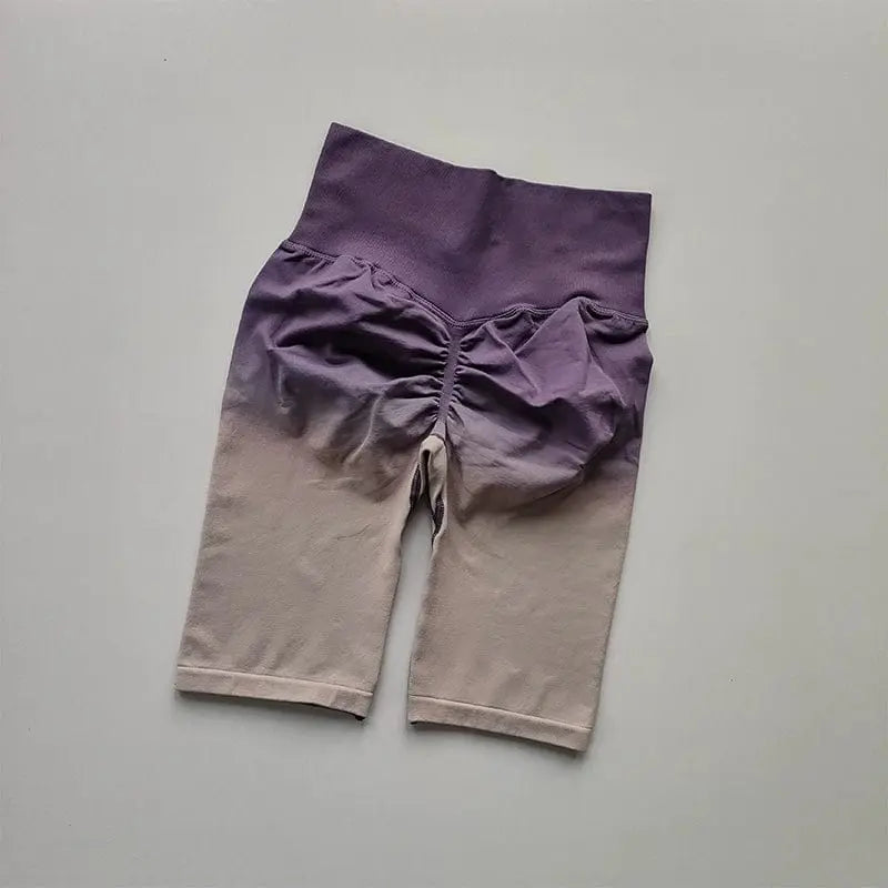 Showlu Women's high waist gradient cycling shorts with seamless hip lift design, half-length fit, ideal for active fitness wear.