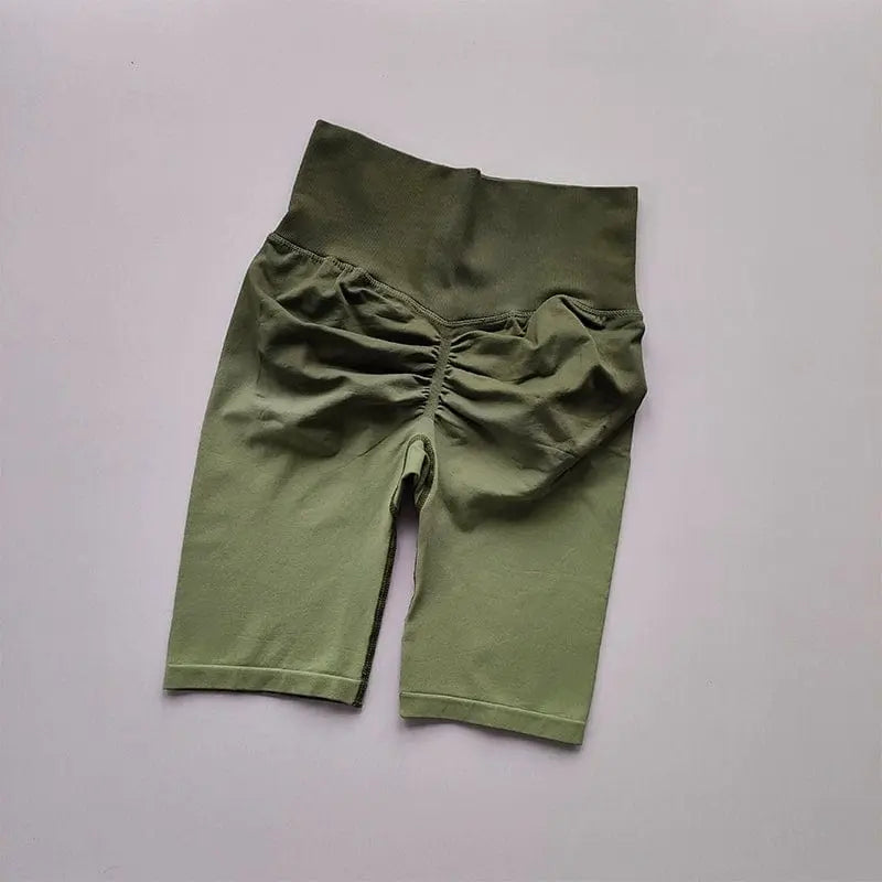 Showlu women's high waist gradient cycling shorts with seamless hip lift design, ideal for fitness and active wear.