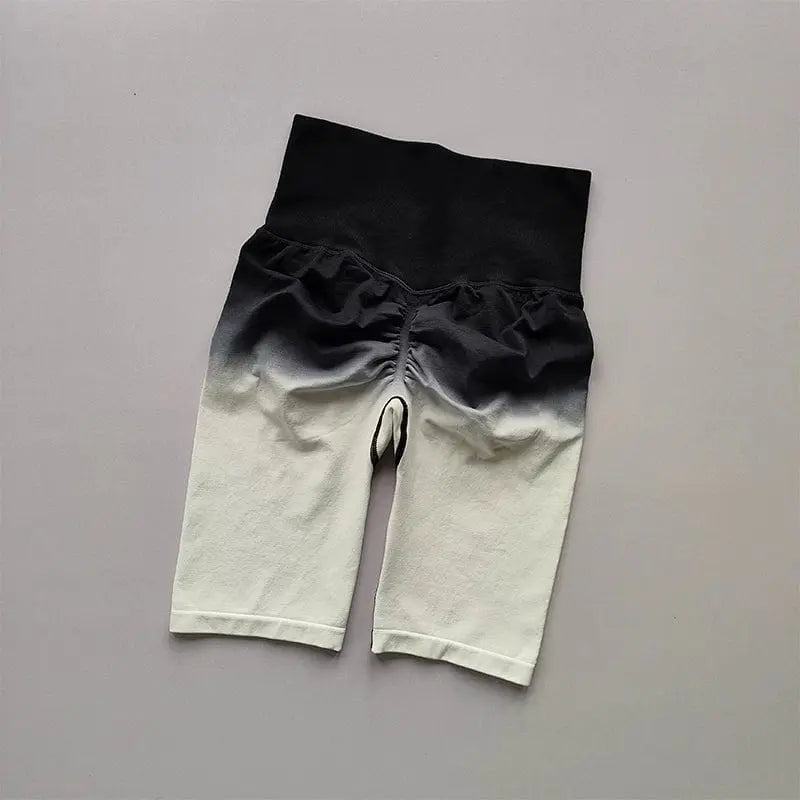 Showlu women's high waist gradient cycling shorts with seamless hip lift design, suitable for fitness and active wear.