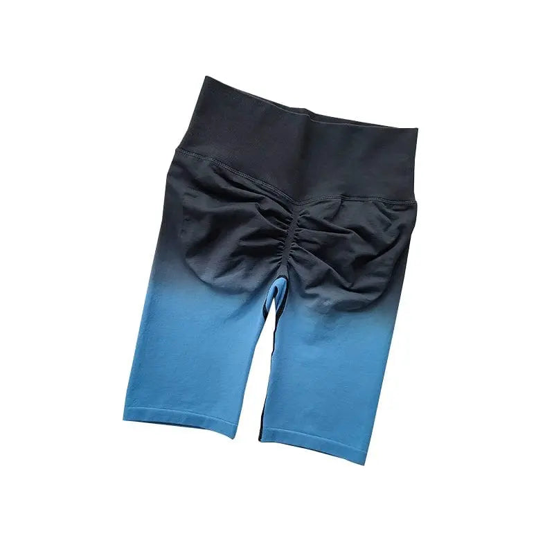 Showlu Women's high waist gradient cycling shorts with seamless hip lift design, half-length fit, in a vibrant color blend.