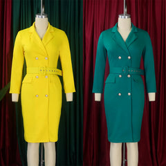 D438 Latest Elegant Design Career Dresses Suit Collar Double Breasted Ladies Office Dress Women Wormal Work Blazer Dresses
