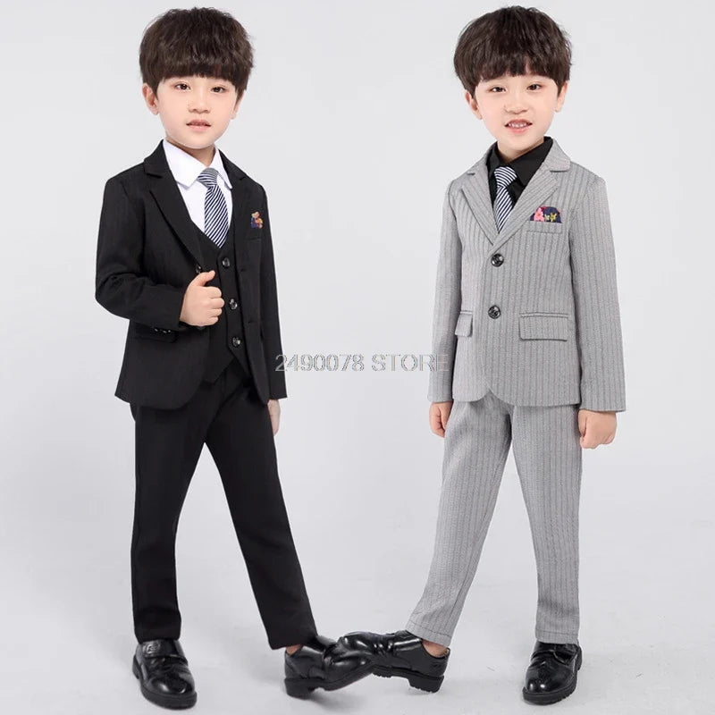 Kids boys formal plaid wedding suit by SHOWLU FASHION STORE, includes tuxedo jacket, pants, vest, and bow tie for special occasions.