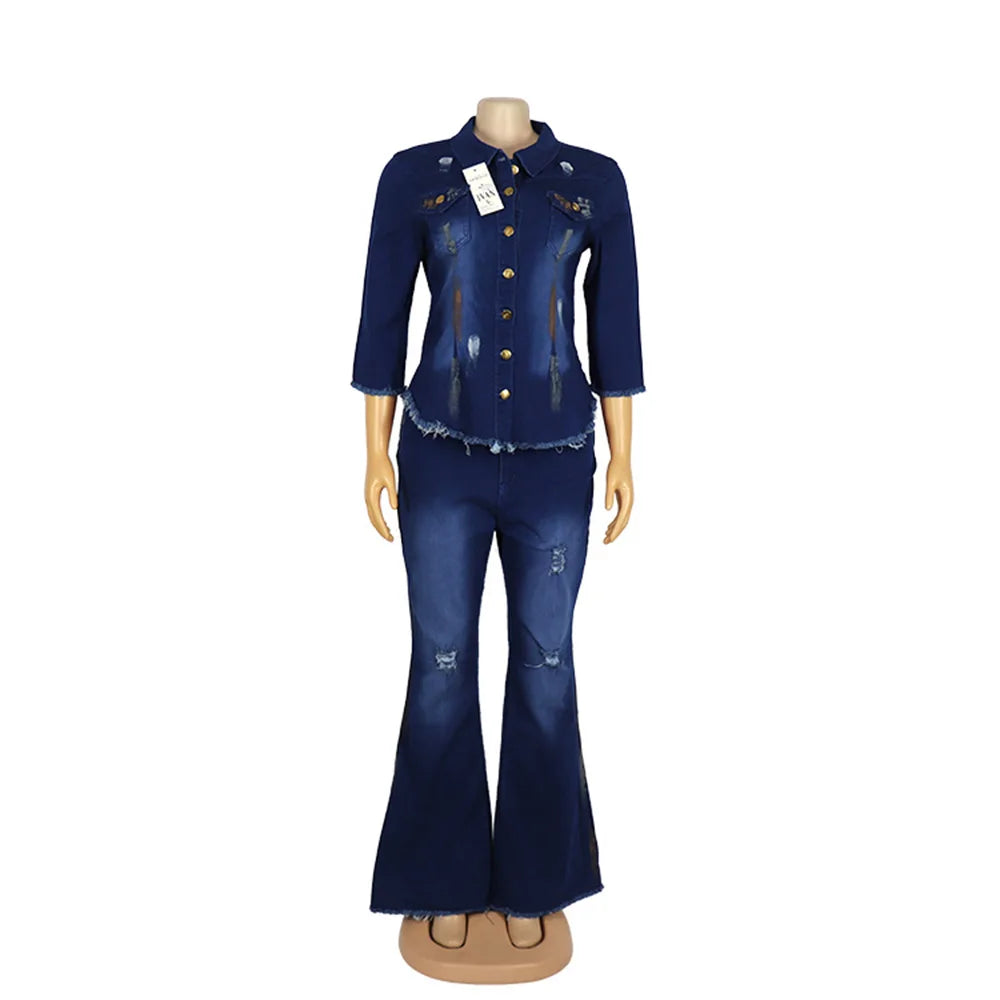 African mom jeans set stretch fabric Flared Jeans Jeans With Print  Women's Ripped Jeans Ripped Jeans