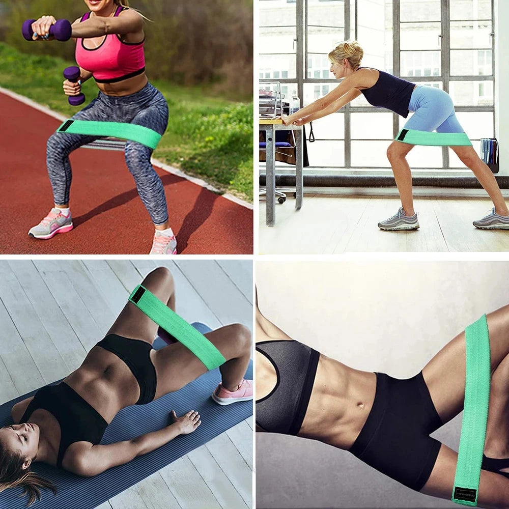 Showlu Fashion Fitness Resistance Band for glutes, elastic cloth rubber expander for home exercise and sport workouts.