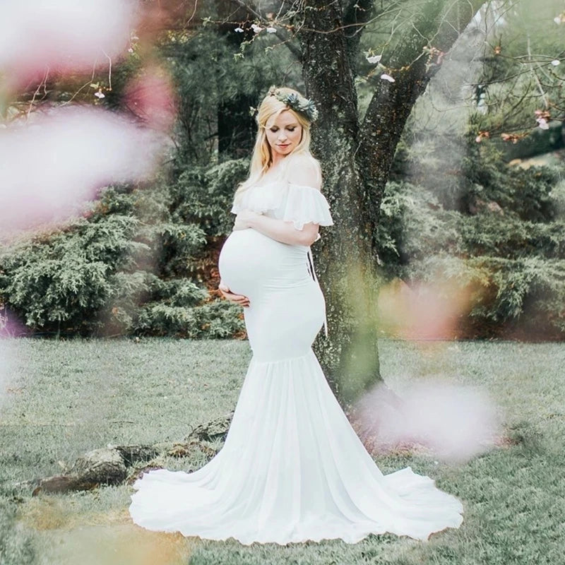 Kacakid Mermaid Maternity Gown by SHOWLU FASHION STORE, off-shoulder chiffon photography dress with flowing fabric and elegant design.