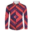 Plus size men's casual long sleeve shirt with black and white tribal Polynesian print, stylish custom pattern from Showlu Fashion.