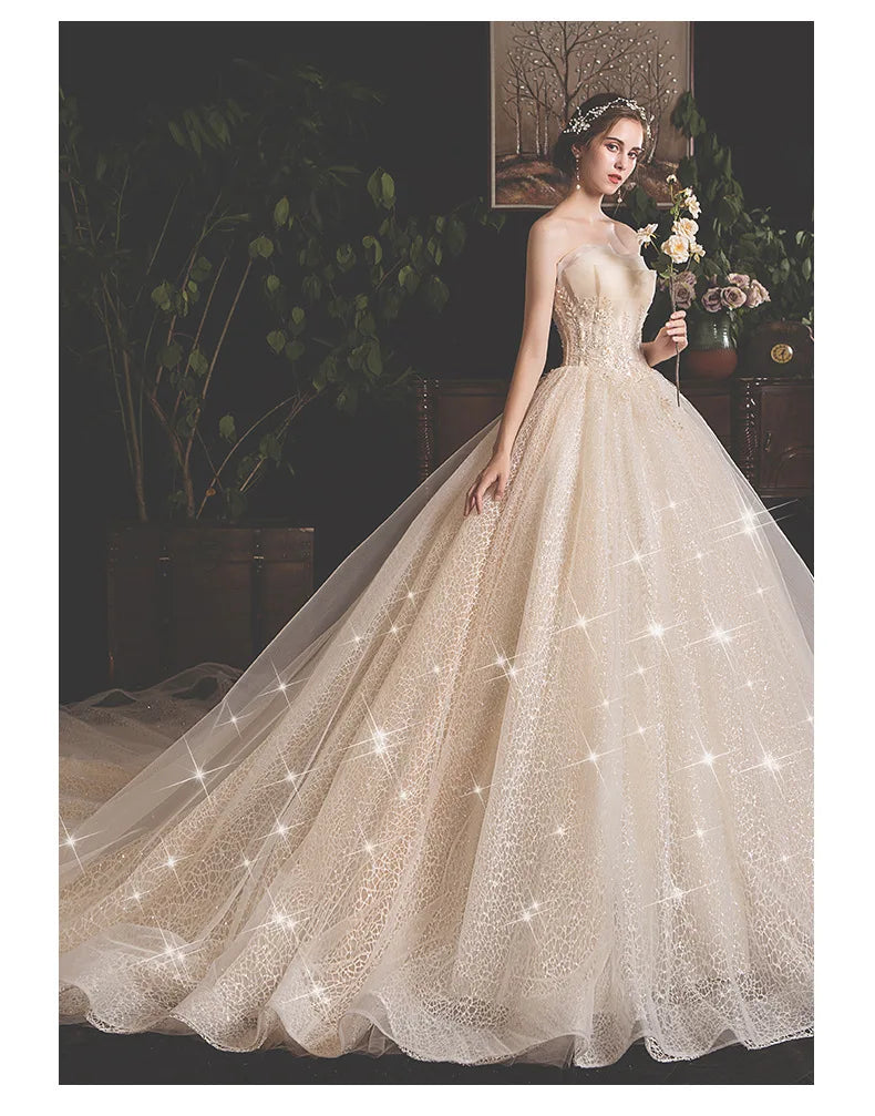 Aster Garden Lace Wedding Dress by Showlu Fashion Store, off-shoulder high-low bridal gown with intricate lace details.