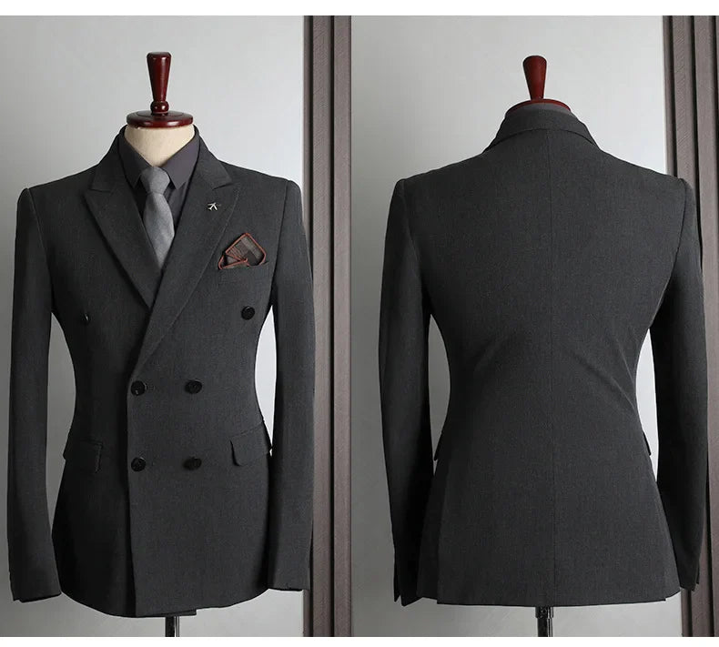 Slim fit men's double-breasted business suit by SHOWLU FASHION STORE, 2-piece set with blazer and matching trousers in classic style.