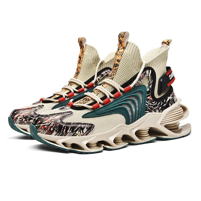 Trendy men's high top casual sneakers by Showlu Fashion, breathable running shoes with a stylish design.