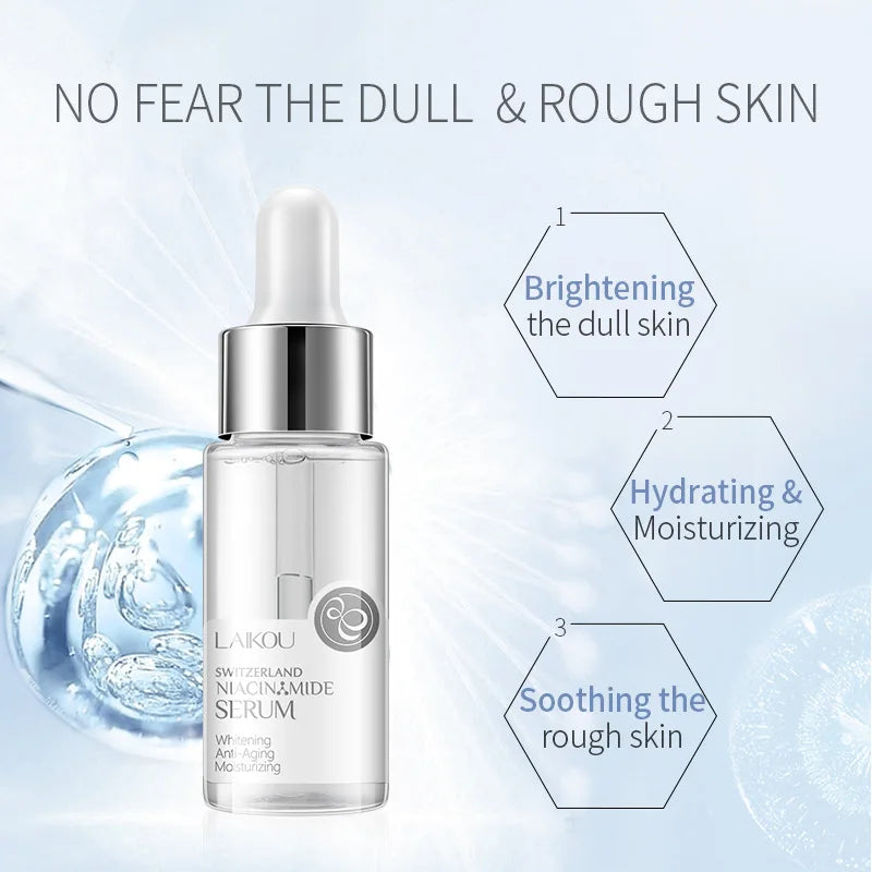 LAIKOU Nicotinamide serum ampoule for whitening, anti-aging, moisturizing, and pore-shrinking facial skincare.