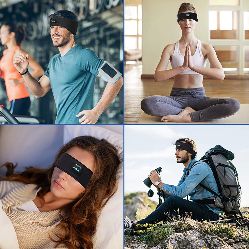 Showlu Smart Bluetooth sleeping headphones with 3-in-1 sports headband, featuring soft fabric and integrated audio controls.