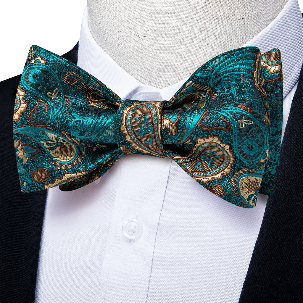 Brand New Men's Bow Tie Teal Green Blue Paisley Floral Silk Bow Tie Wedding Party Butterfly Bowknot Men Tie Accessories DiBanGu