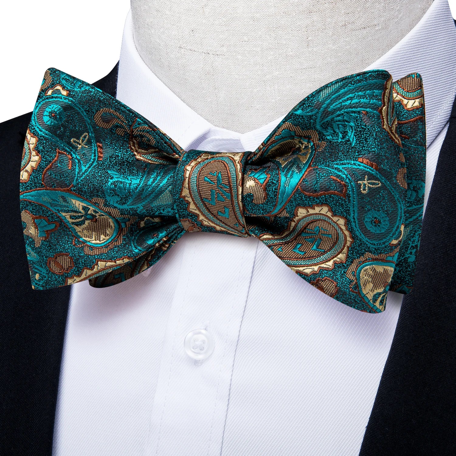 Brand New Men's Bow Tie Teal Green Blue Paisley Floral Silk Bow Tie Wedding Party Butterfly Bowknot Men Tie Accessories DiBanGu