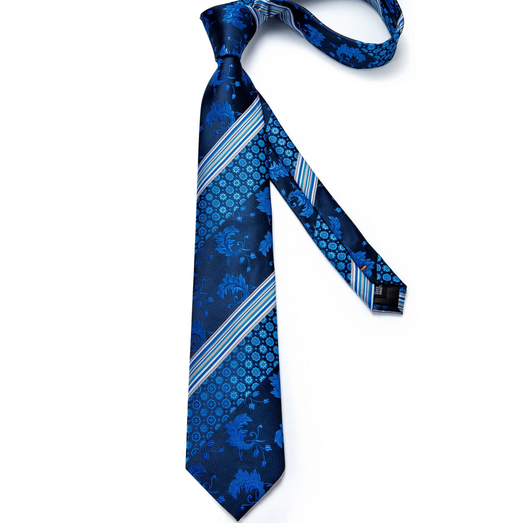 New Classic 100% Silk Men's Ties 8cm Blue Plaid Dot Striped Business Necktie Handkerchief Wedding Party Tie Set Gravatas DiBanGu