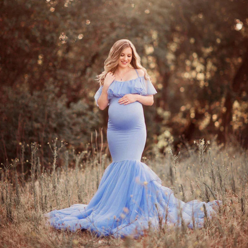 Kacakid Mermaid Maternity Gown by SHOWLU FASHION STORE, off-shoulder chiffon photography dress with flowing fabric and elegant design.