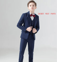 Flower Boys Formal Wedding Suit Kids Japan Style Jacket +Pants+Vest+BowTie 4Pcs Tuxedo Suit Kids Party Host Costume