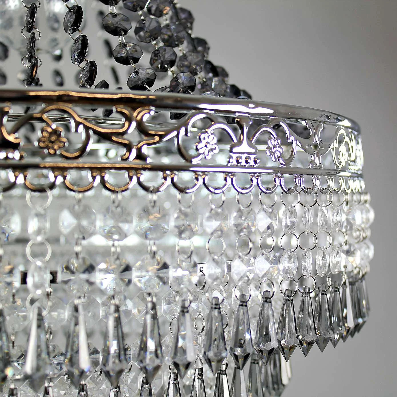 Showlu Blenheim 47cm acrylic chandelier shade with modern pendant droplets, designed for elegant lighting fixtures.