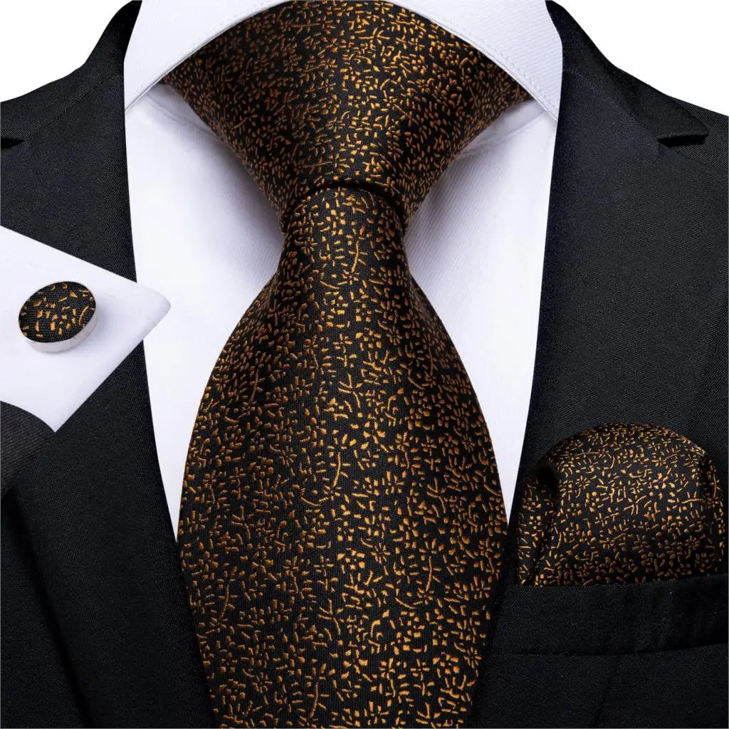 Gift Men Tie Luxury Gold Black Striped Paisley Silk Wedding Tie For Men DiBanGu Designer Hanky Cufflinks Fashion Tie Set